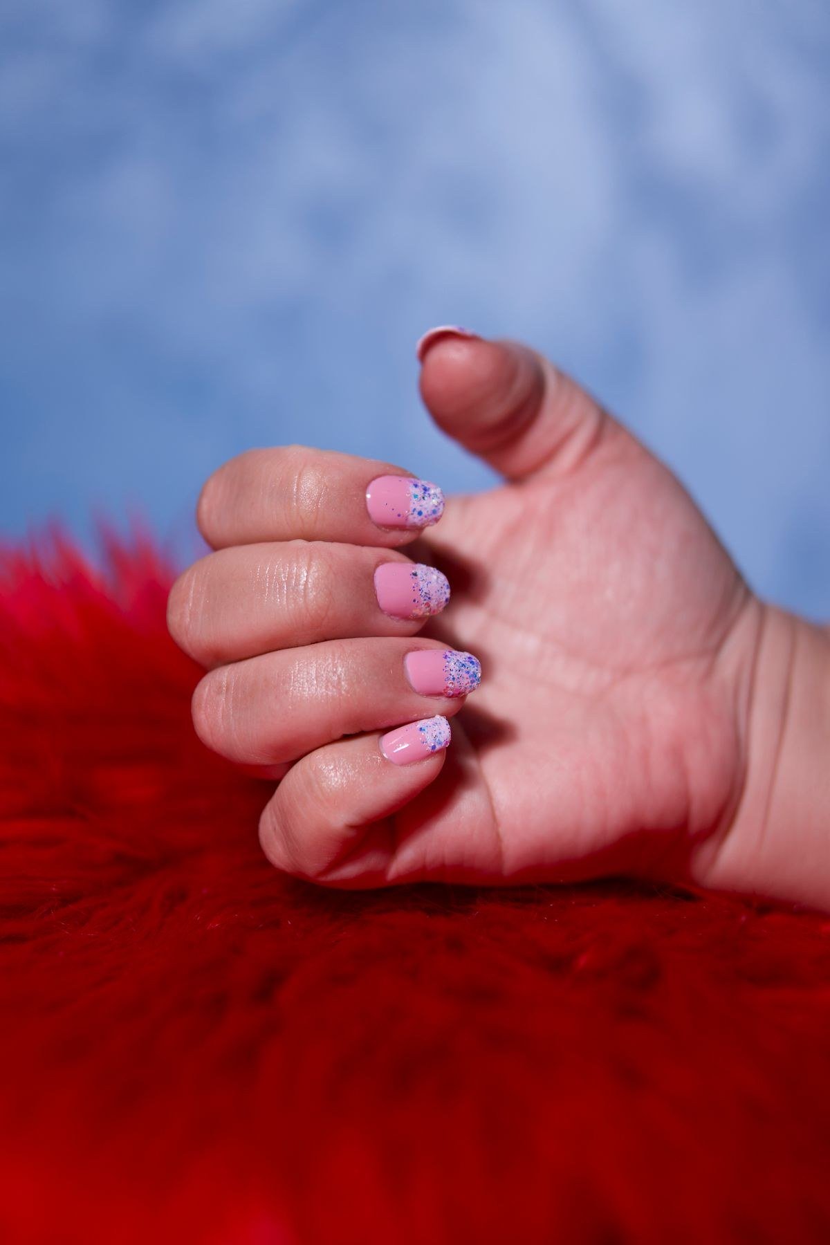 Aura jelly pink chrome nails with soft airbrushed pink halo