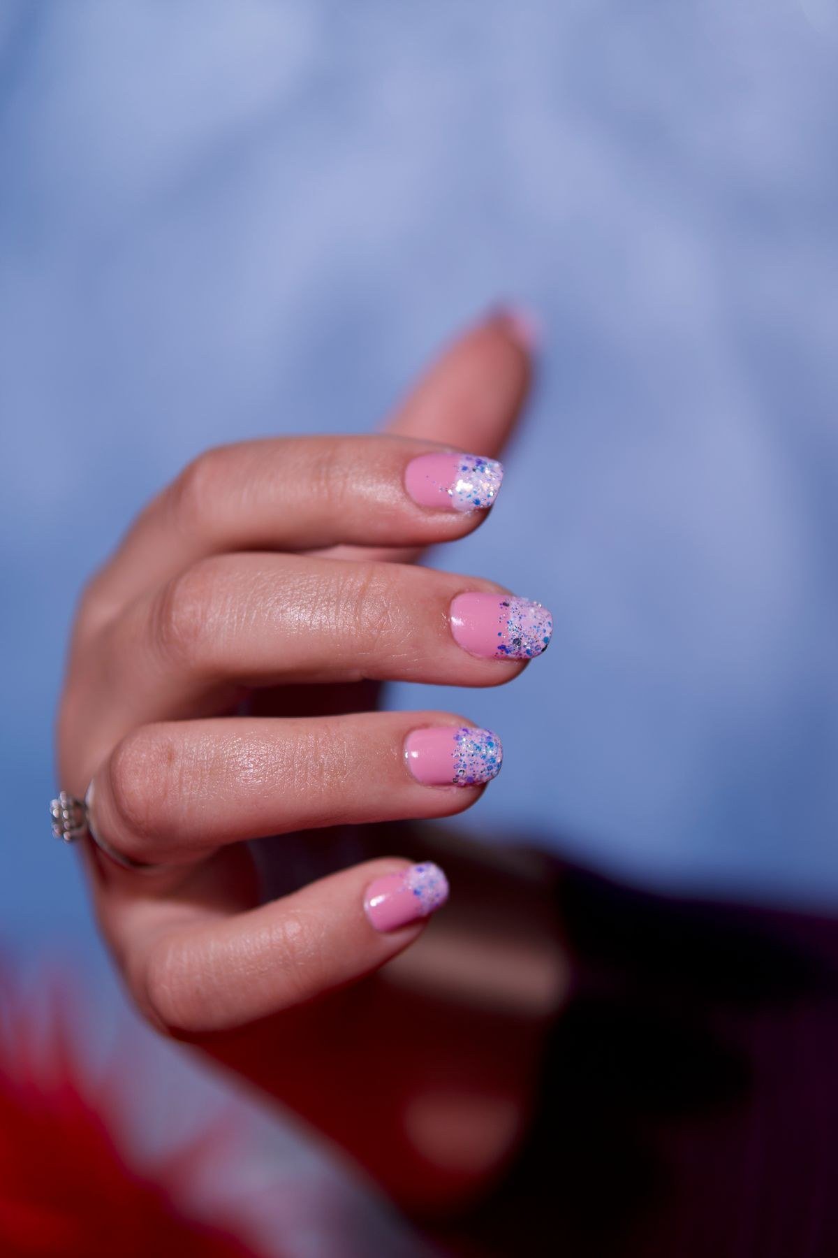 Beautiful finished jelly pink chrome nails manicure result