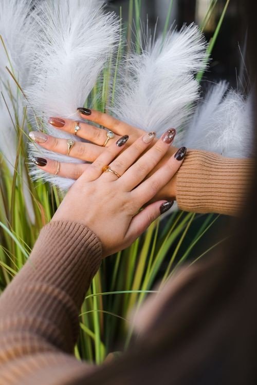 Earthy Nails With Speckled Stone Effect example for Earthy nail inspo ideas
