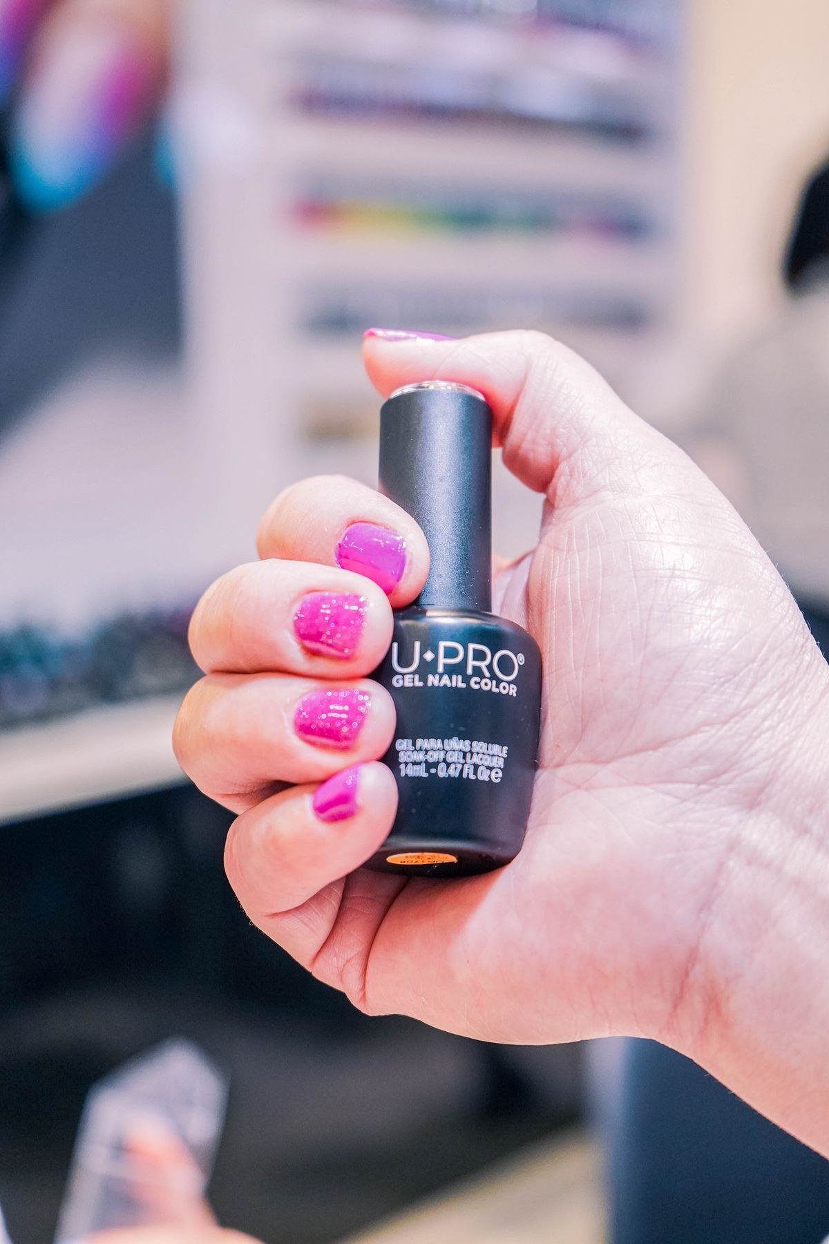Mixed finish hot pink nails combining matte and chrome textures