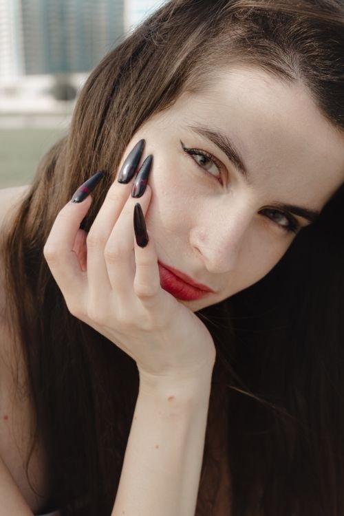 Red And Black Two Tone Cat Eye Manicure example for Two tone cat eye nails ideas