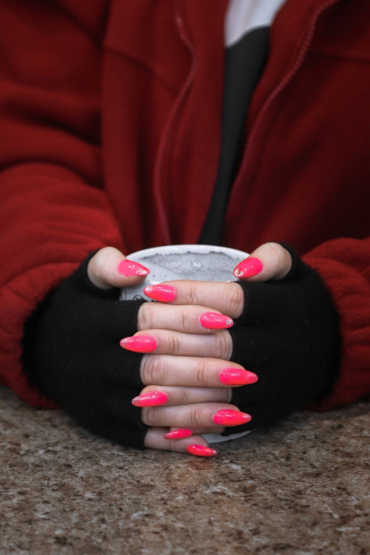Leopard print nail art over hot pink chrome base