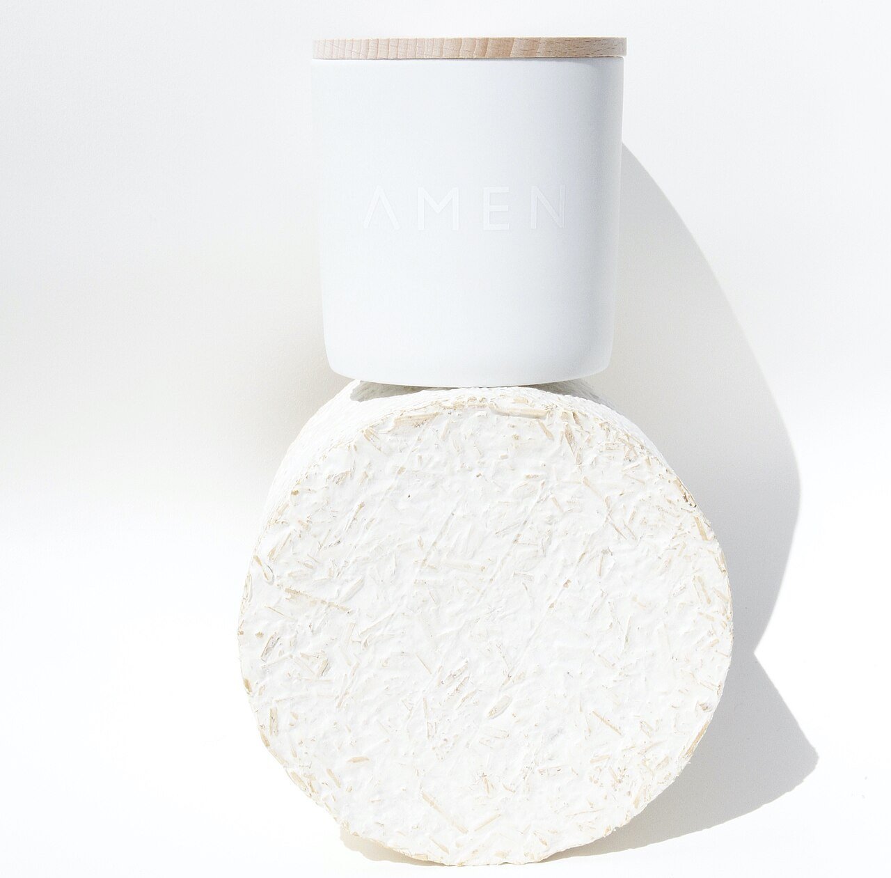 Amen scented candle and mushrooms packaging