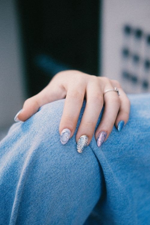Striped French Tips On Almond Nails example for Almond nails stripes ideas