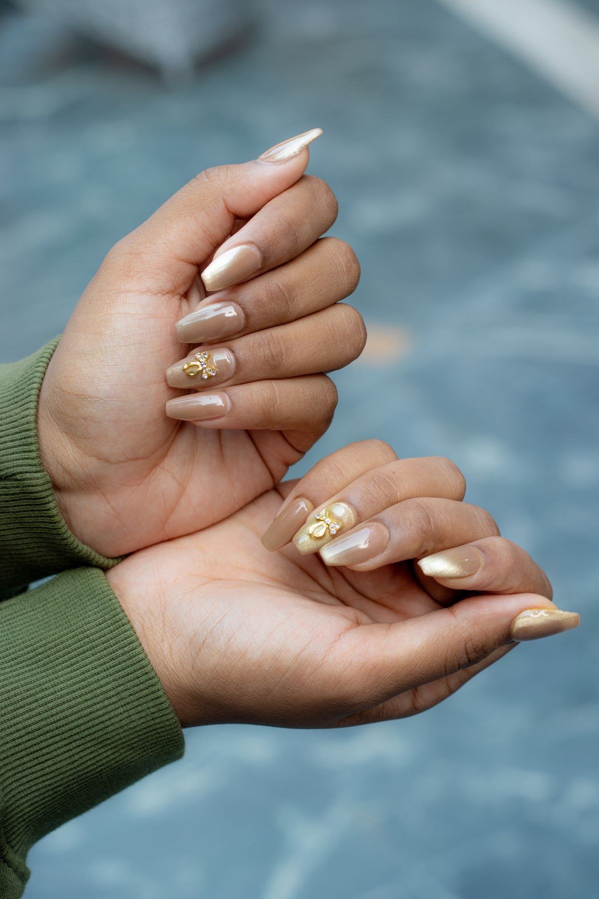 Caramel pedicure with matching elegant toenail polish