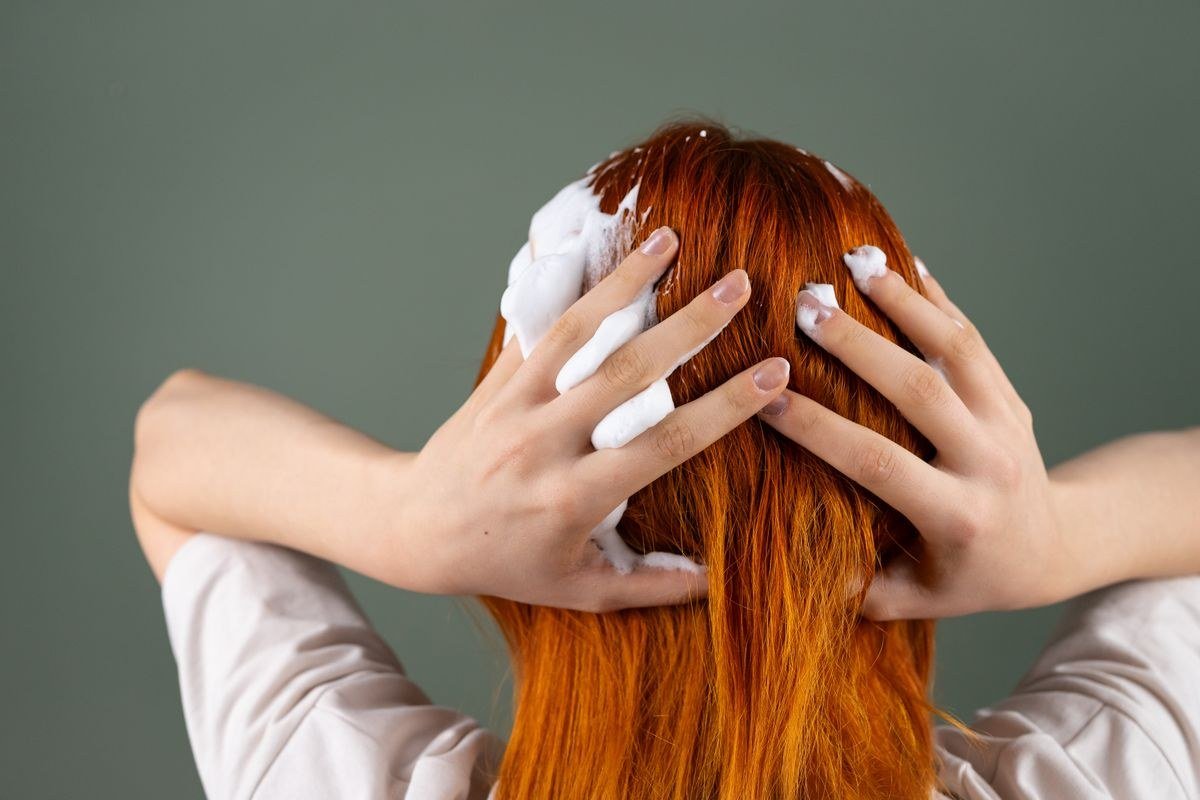 Hair toning treatment keeping soft copper blonde from brassiness