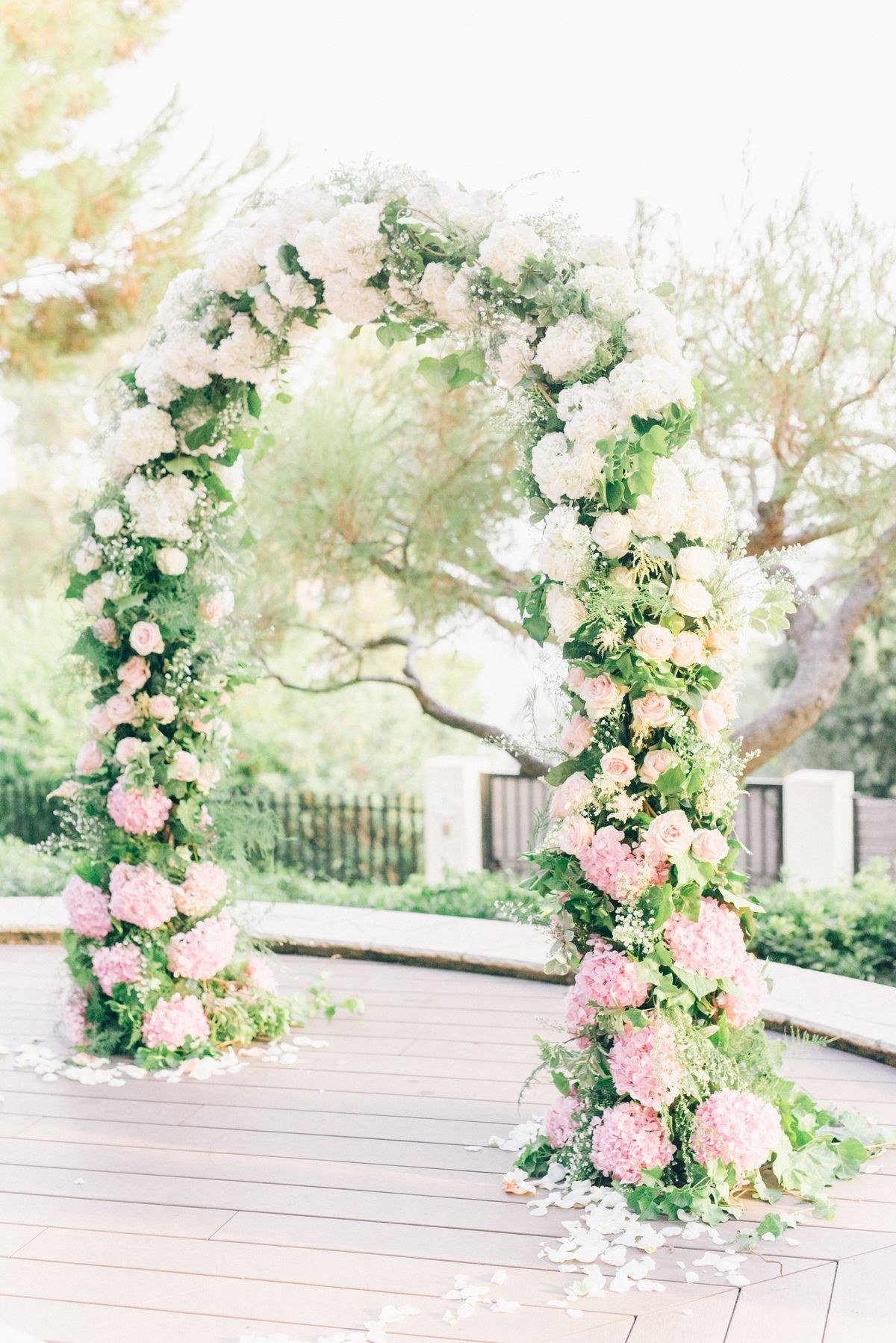 Round moon gate stained glass wedding arch with sunburst design