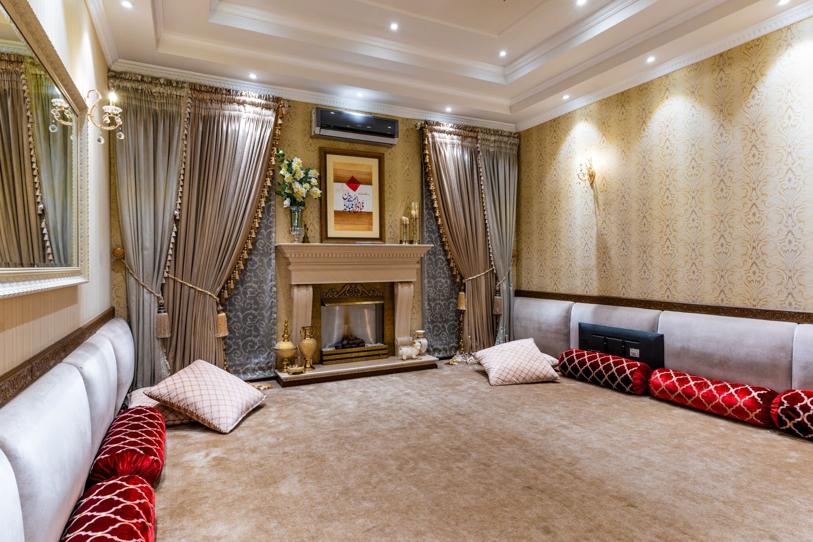 Luxury room featuring illuminated marquee letters and circus signage