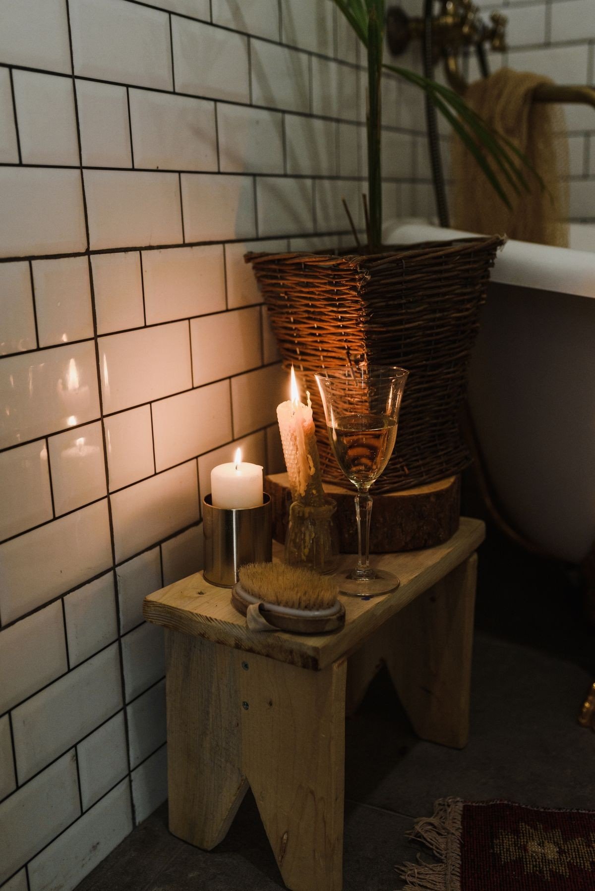 Winter body care with rich cream and a warm cosy bathroom