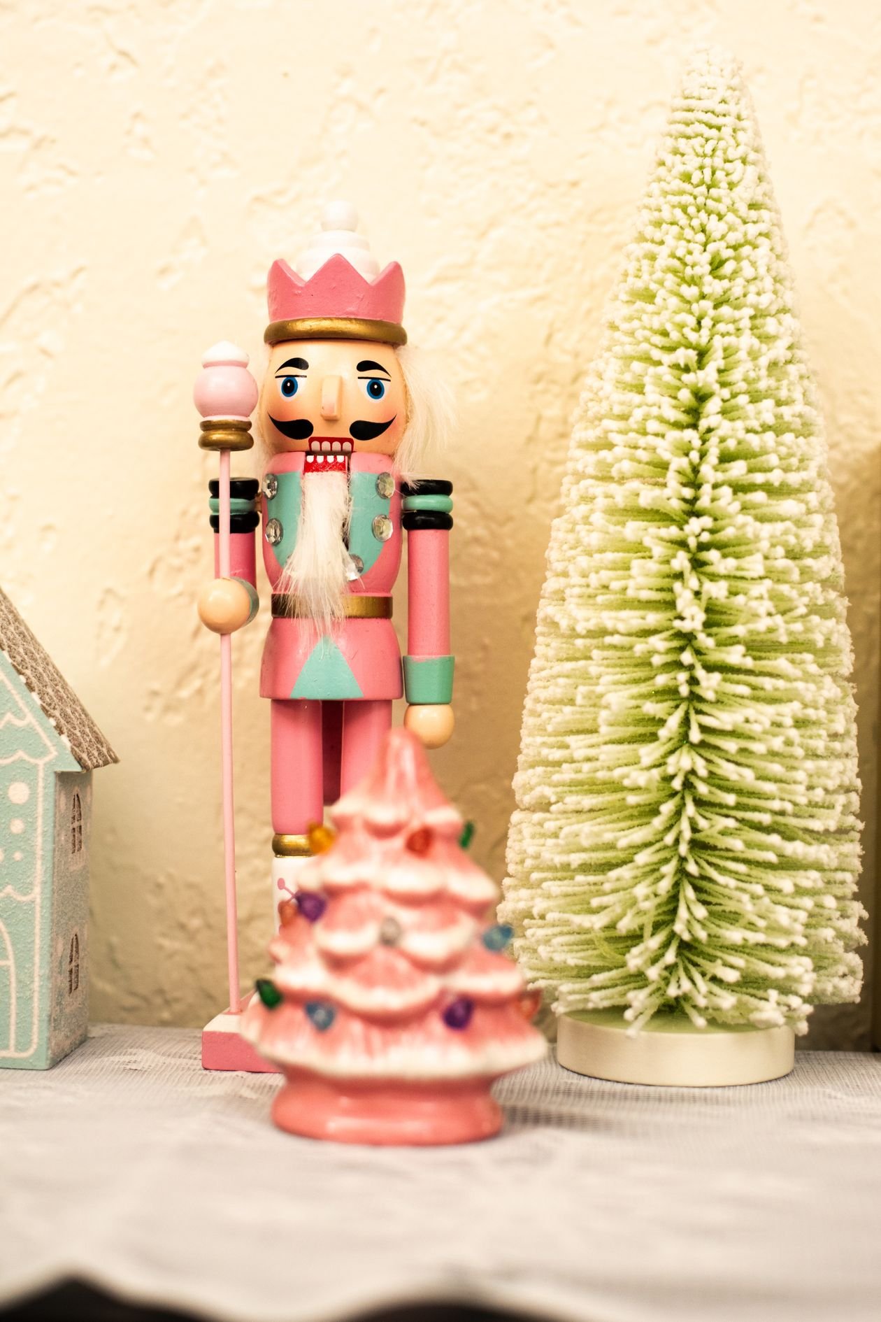 Nutcracker figures with festive holiday trees