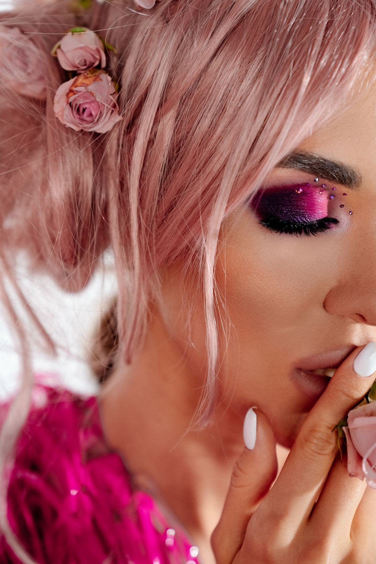 Bold berry blush makeup on deep skin tone