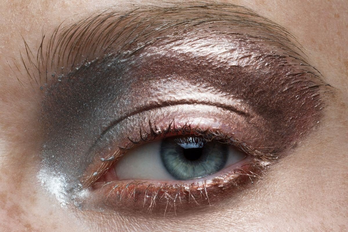 Silver eyeliner on lower lash line