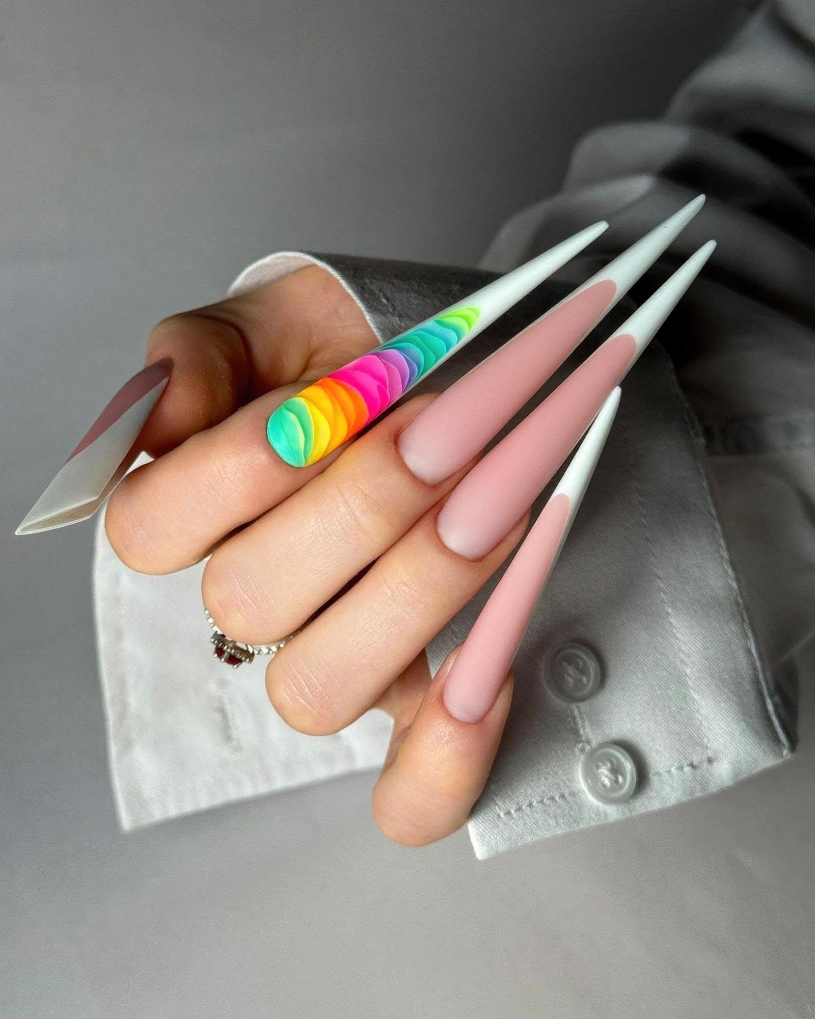 Mismatched nails styled for a celebration