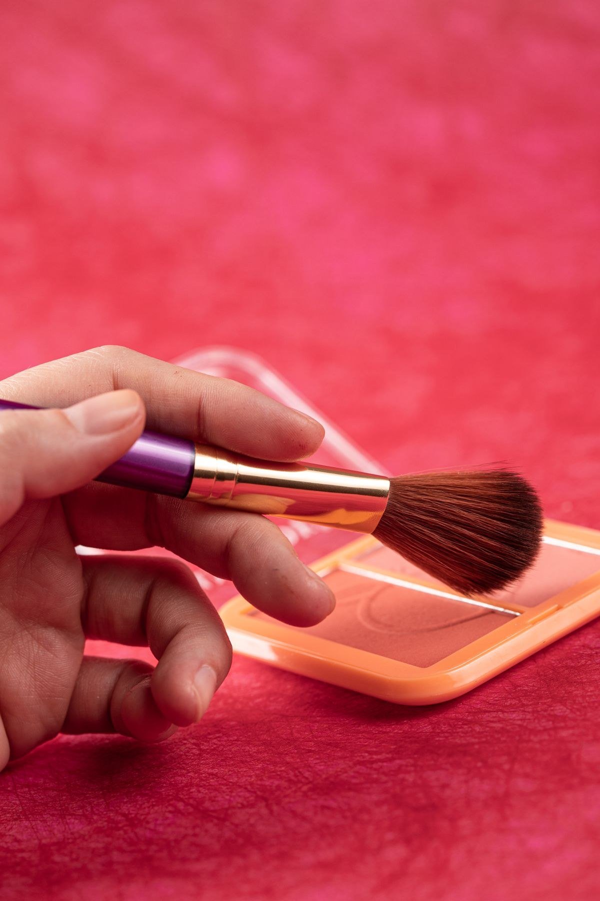 Evening glamour peach blush with highlighter
