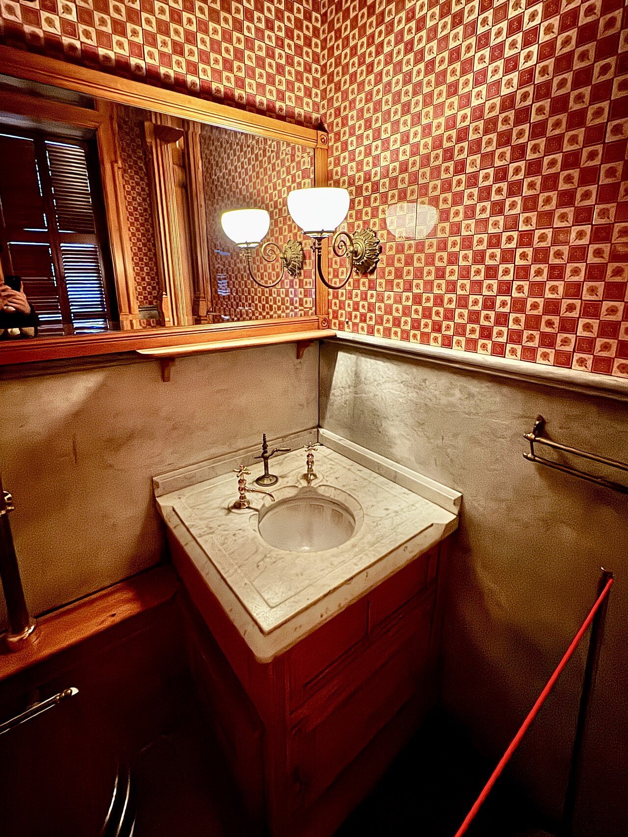 Natural Wood with Red Stone for Red marble bathroom ideas