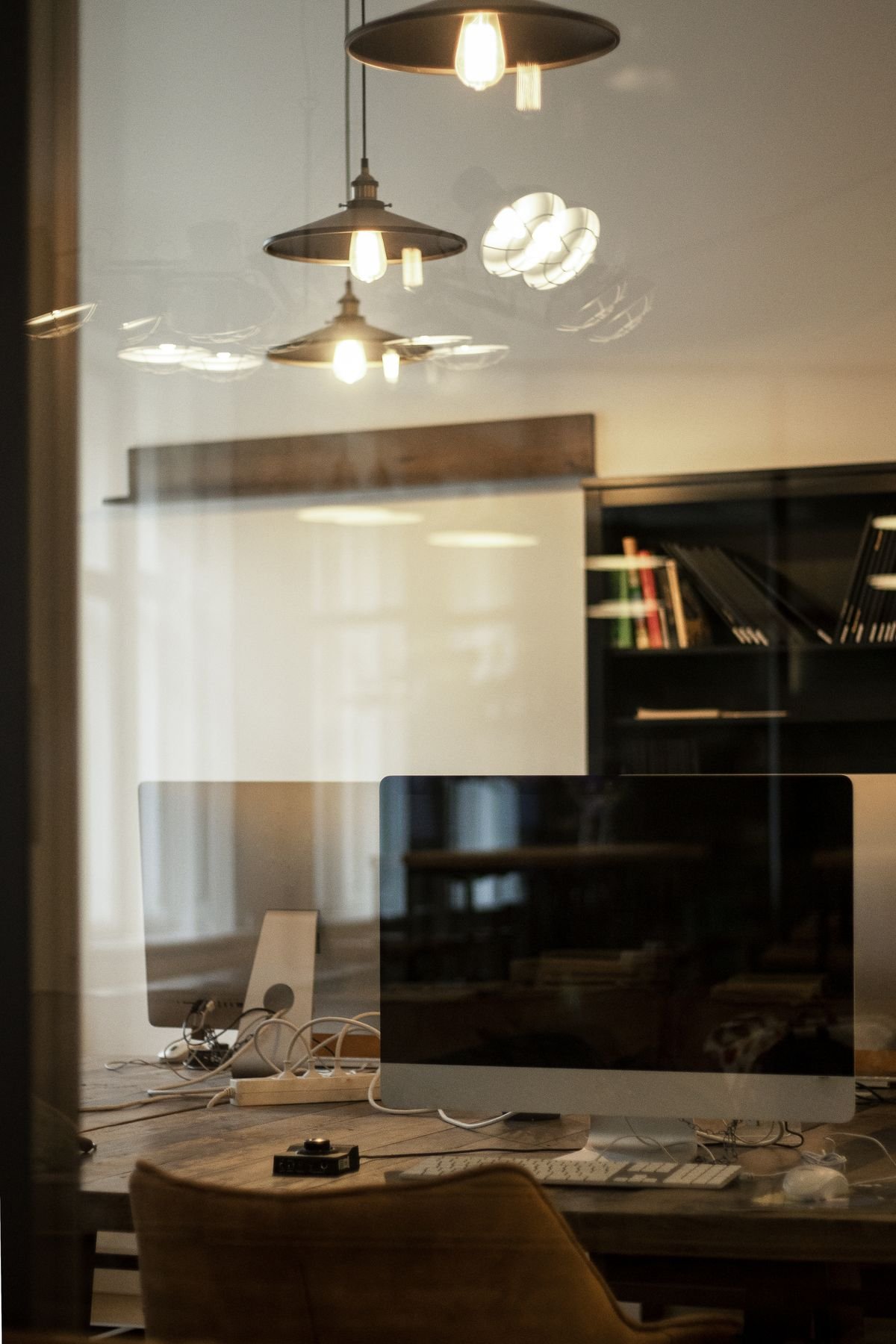 Office colour palette with calming blues, greens and neutral tones on walls