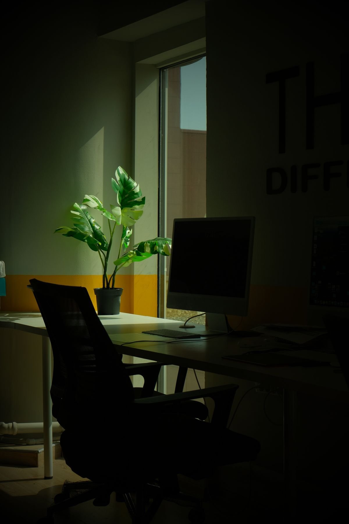 Cable management in office with cable trays and tidy desk setup