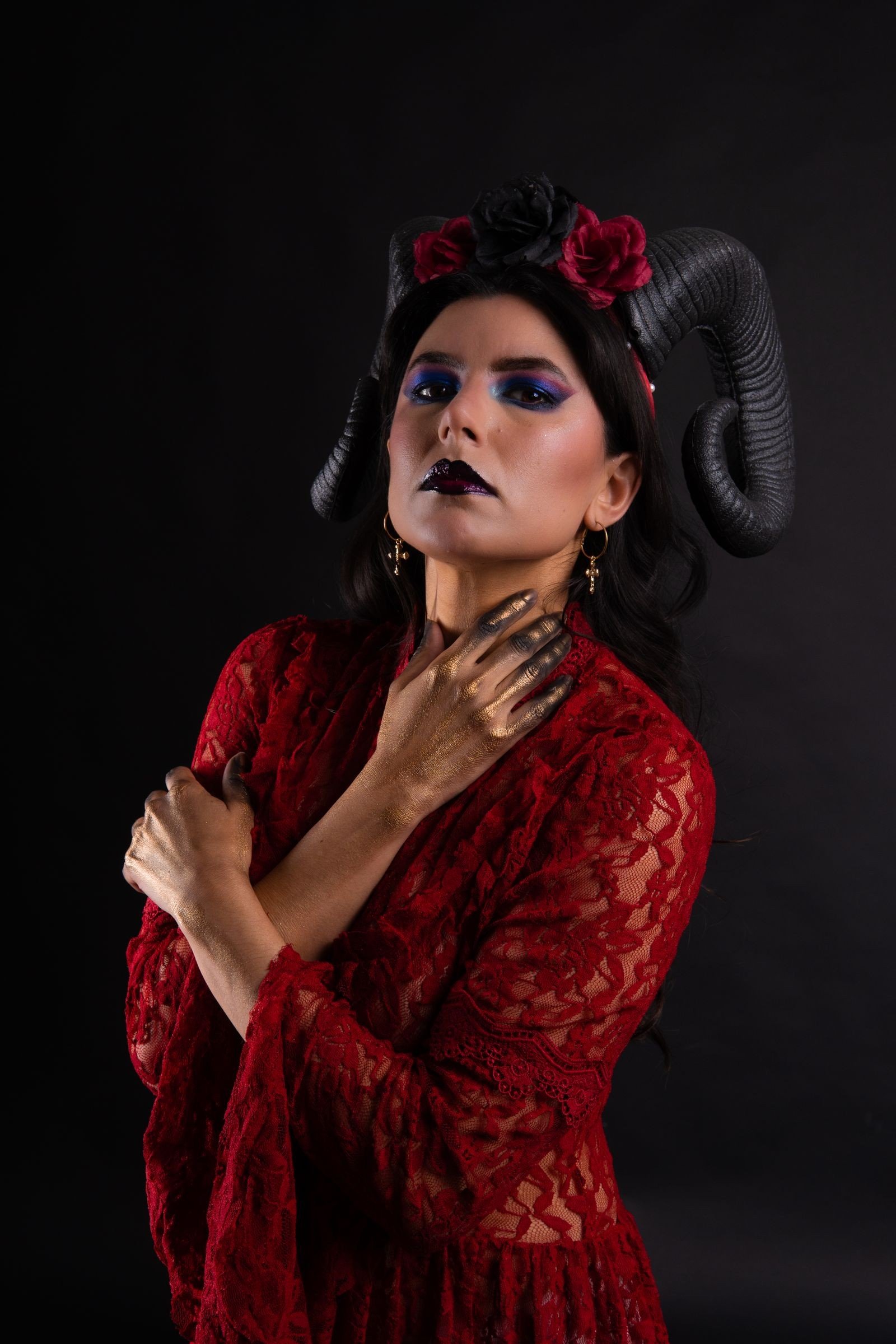 Vintage inspired dark romantic makeup portrait