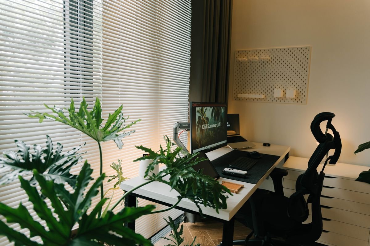Improving office air quality with air purifier and acoustic panels