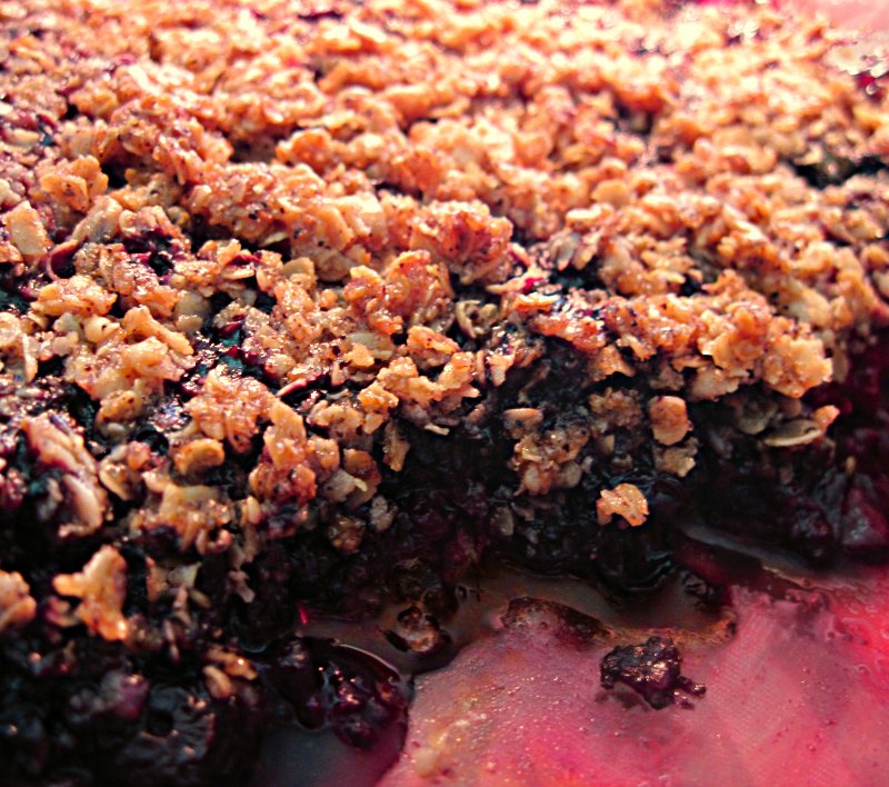 A blueberry-raspberry crisp, the same method with different fruit