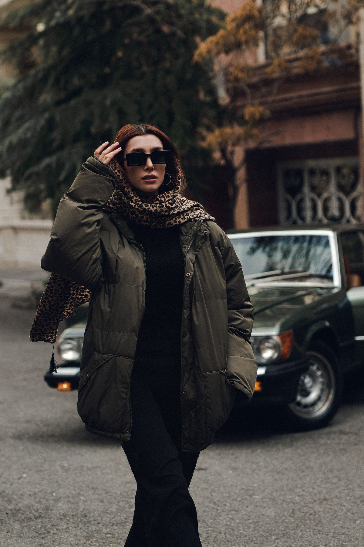 Belted scarf coat cinched at the waist over a dress