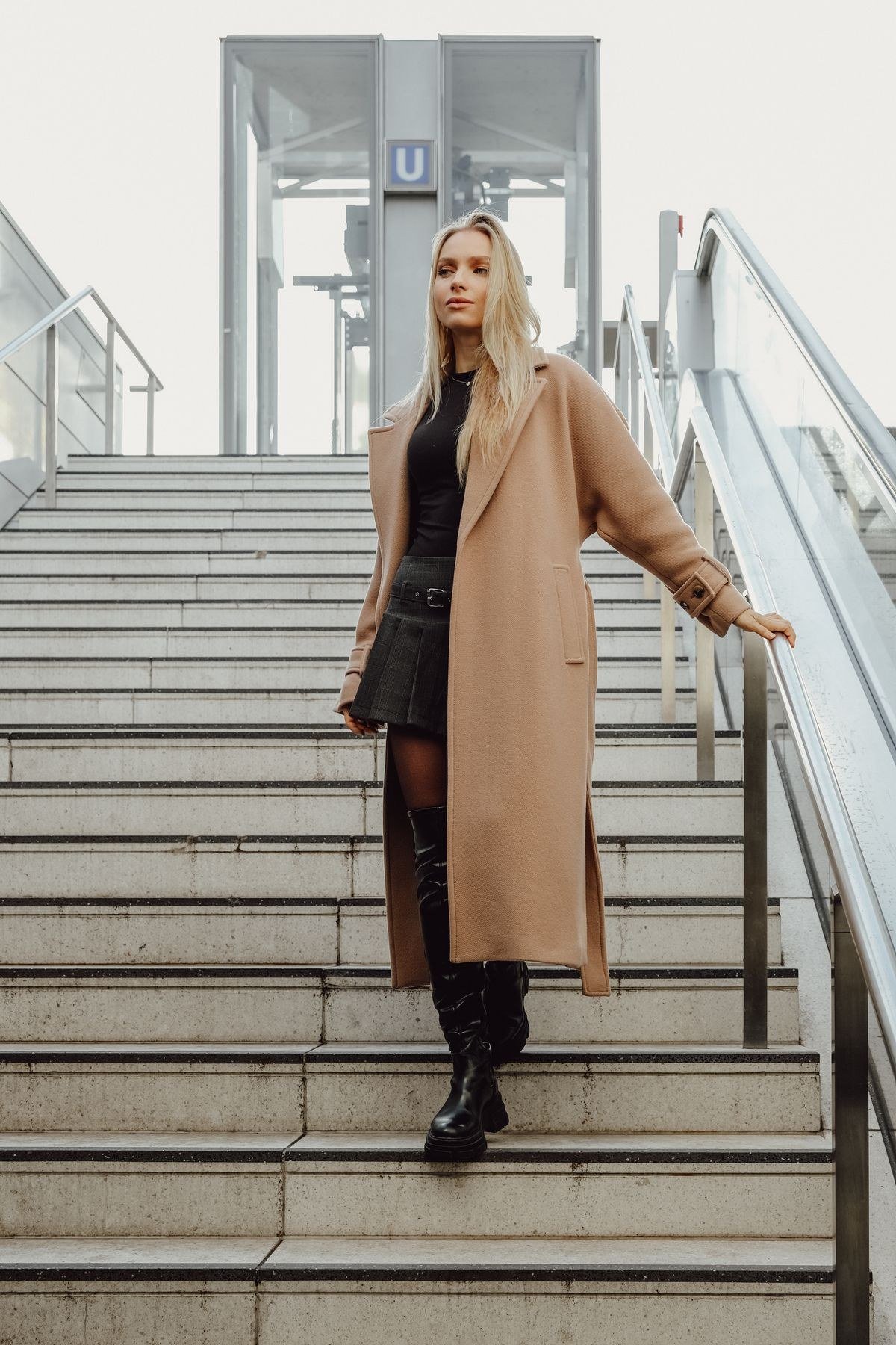 All black outfit with a black scarf coat