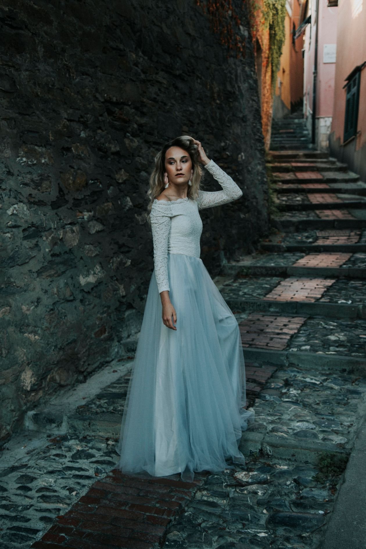 Glacier Blue Dress With Detachable Train example for Glacier blue wedding dress ideas