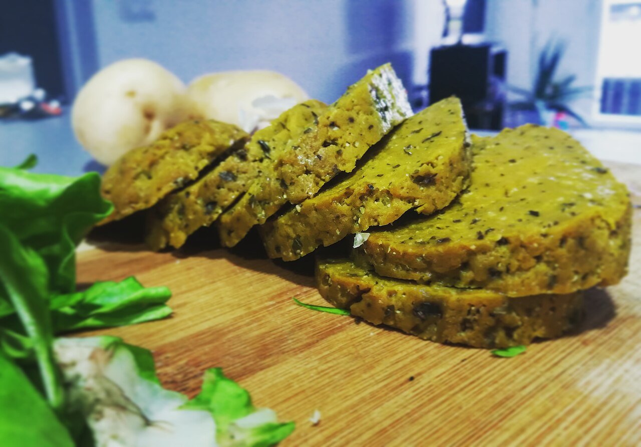 Packaged seitan and homemade seitan loaf side by side
