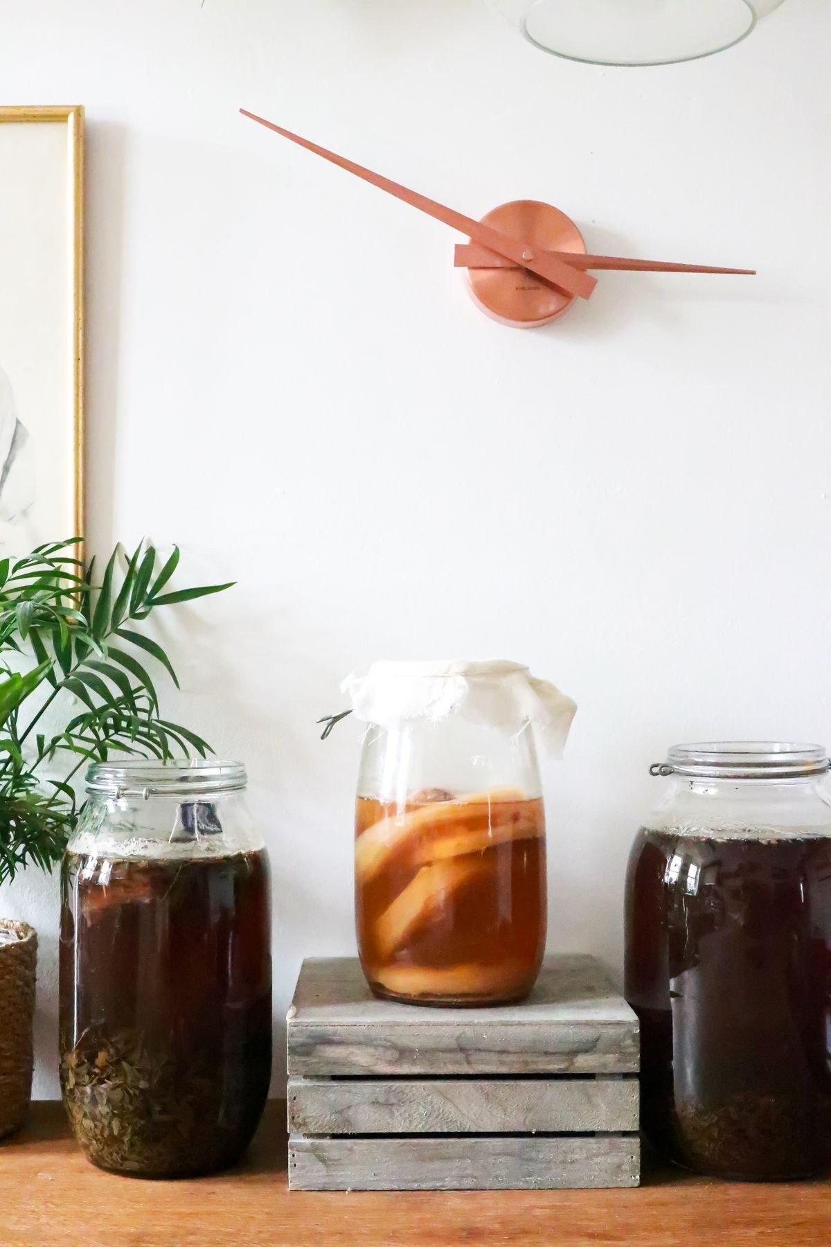 Berry smoothie with blended kombucha SCOBY in a tall glass