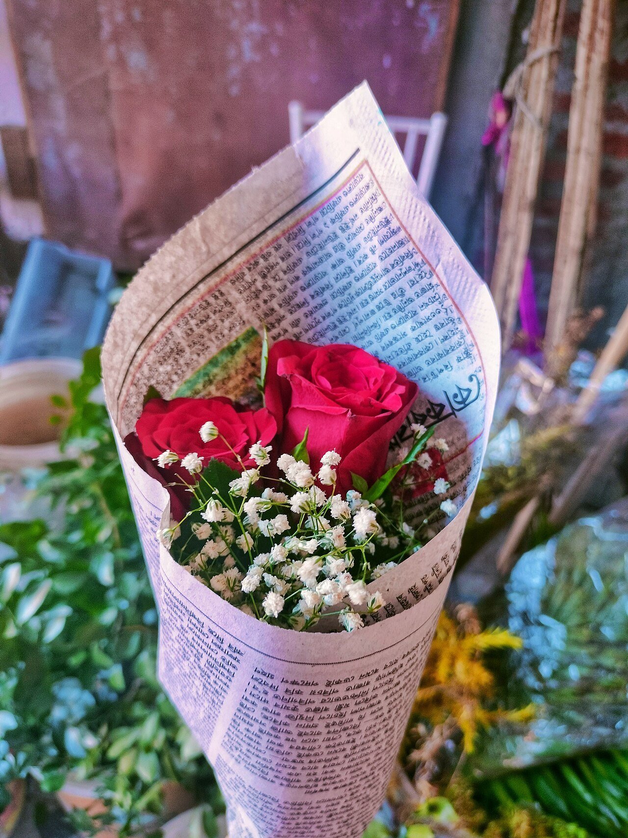 Toffee rose bouquet with blush and peach flowers