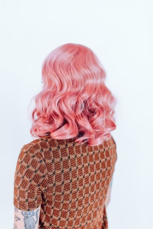 Pink ombre wig blending into blonde ends