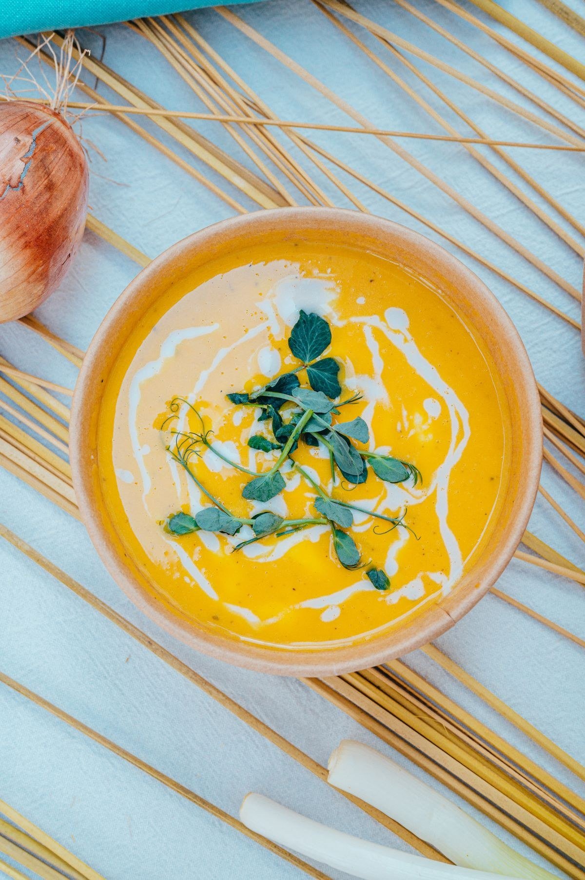 Halloween party table with pumpkin soup