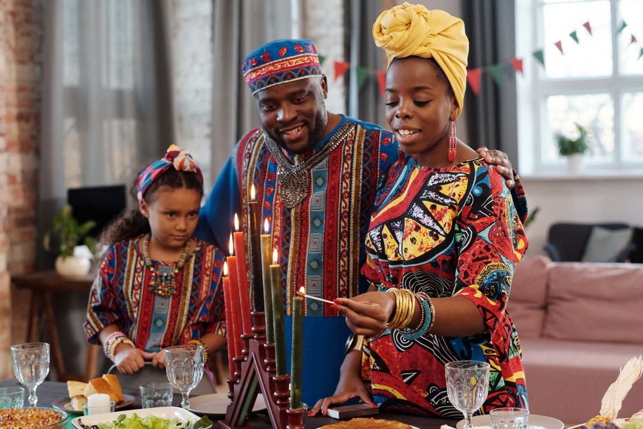 Bowl of harvest fruits and corn for Kwanzaa celebration