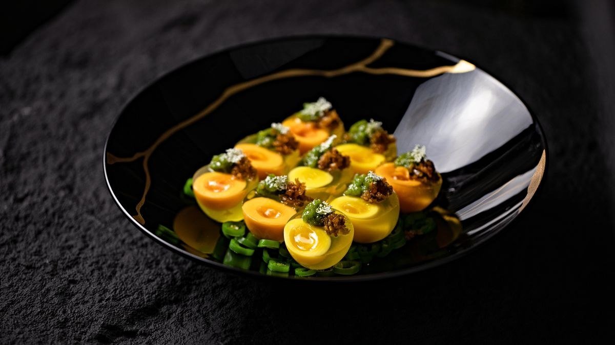 Halloween buffet with monster deviled eggs