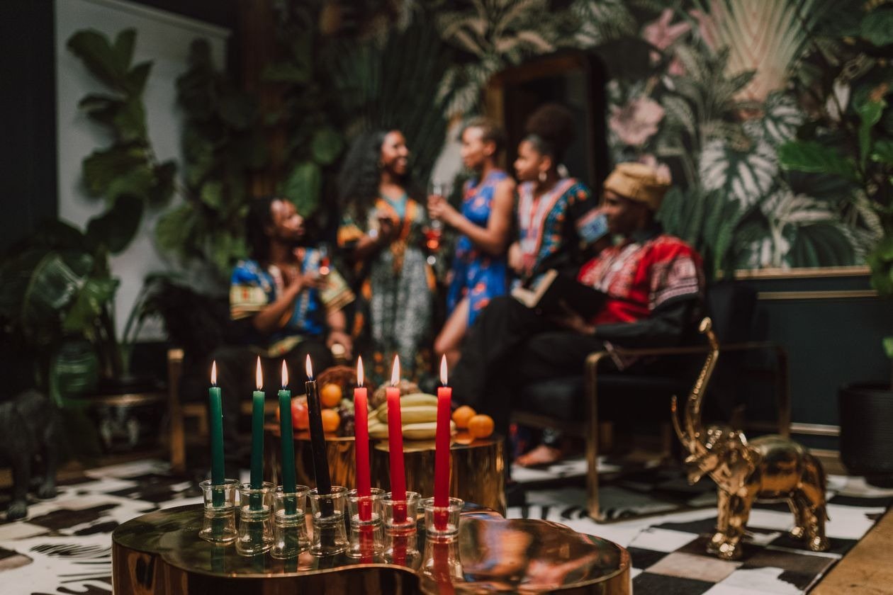 Festive Kwanzaa feast table prepared for Karamu night