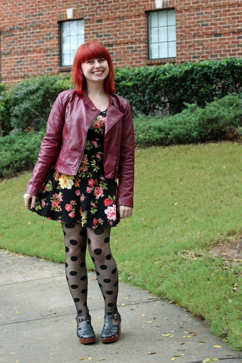 polka dot tights with cozy sweater dress