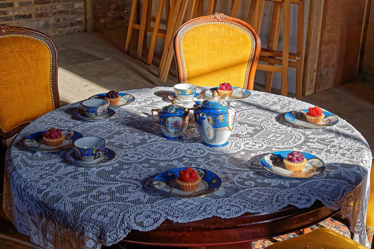 Elegant outdoor table mock-up set in a garden