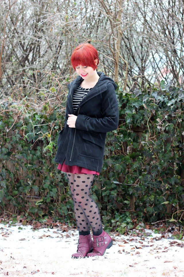 polka dot tights styled for the office with pencil skirt