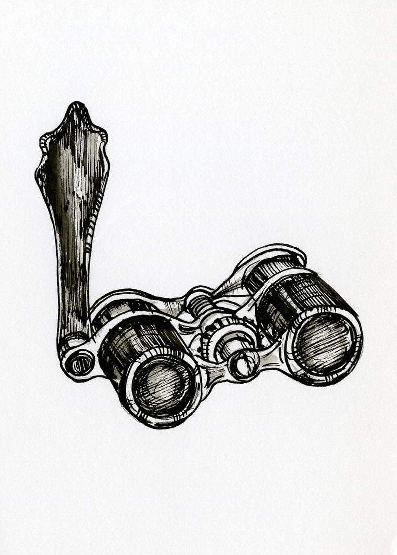 Ink sketch of vintage opera glasses with a handle