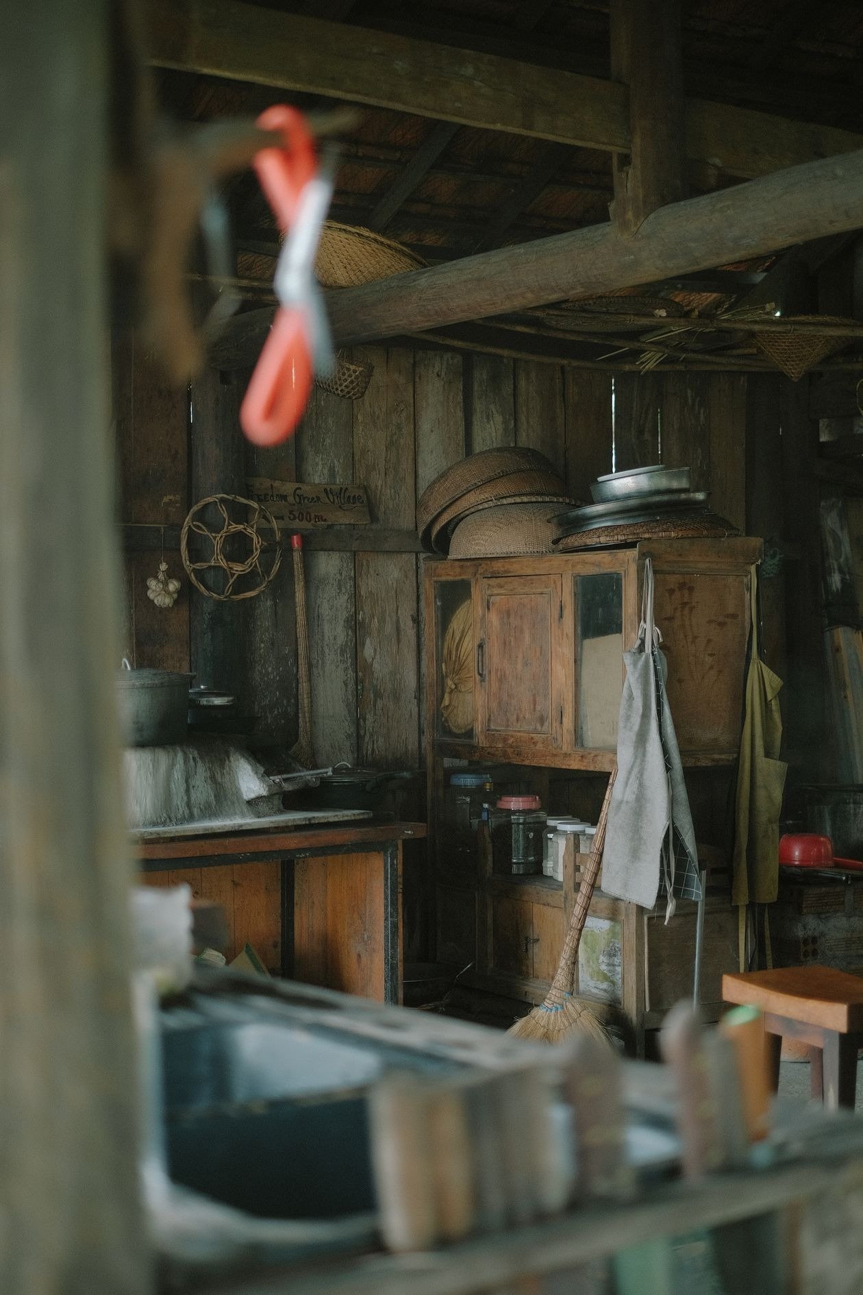 Farmhouse cottage interior with natural wood and neutral colours