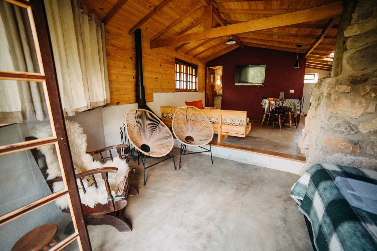 Warm lighting in farmhouse cottage evening room