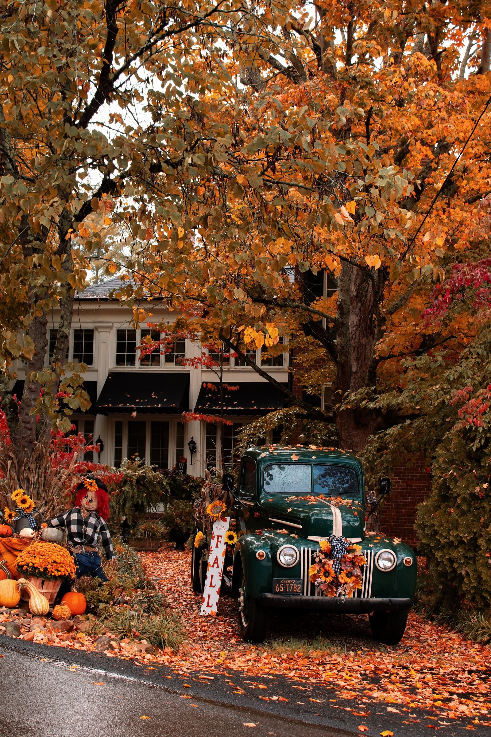 Cozy farmhouse cottage interior styled with a warm fall aesthetic